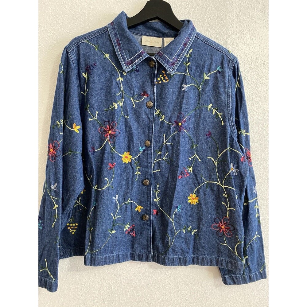 Studio Works Women’s L Denim Embroidered Floral Cottagecore Jacket G34